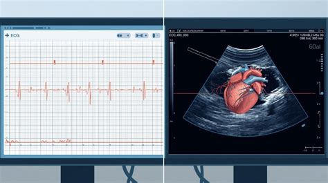 illustrazione di strumenti diagnostici cardiaci: stetoscopio, ECG, ecocardiogramma