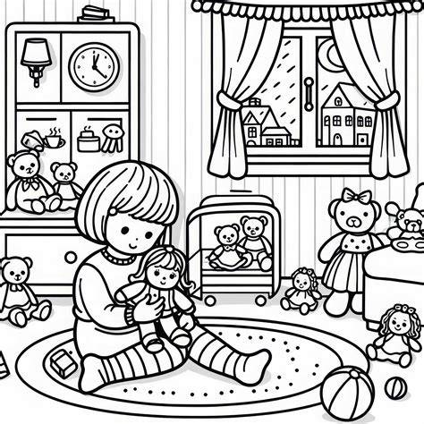 Bambina che gioca con bambole in una cameretta arredata con cura