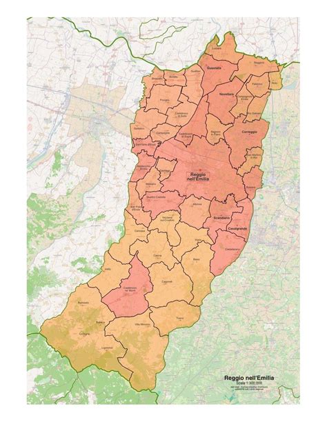 Mappa della provincia di Reggio Emilia con i comuni menzionati