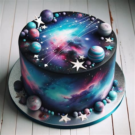 Torta di compleanno decorata con pianeti e razzi spaziali