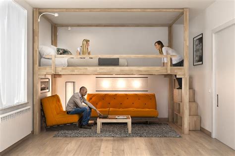 render di una camera singola con soppalco