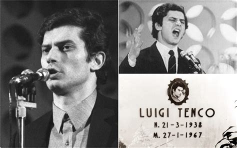 Luigi Tenco in primo piano con una chitarra