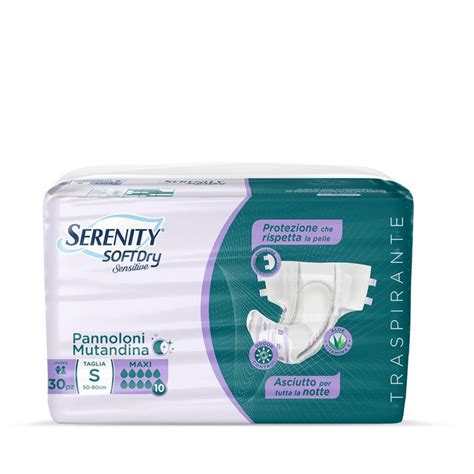 Diagramma che illustra le diverse parti di un pannolone Serenity Maxi, evidenziando le barriere anti-perdita e il nucleo assorbente