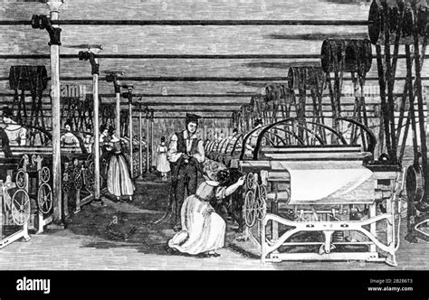Illustrazione che rappresenta donne al lavoro in una fabbrica tessile nel XIX secolo.