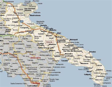 Mappa della Puglia con evidenziate le città menzionate