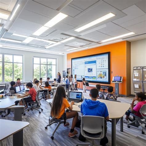 Aula moderna con studenti e insegnanti