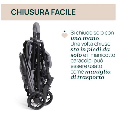 Dettagli tecnici e tessuti di un passeggino Chicco moderno