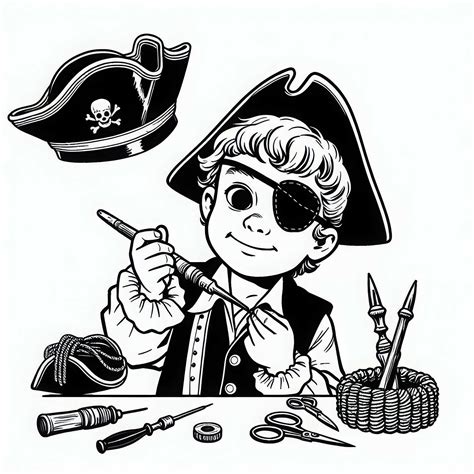 Bambino truccato da pirata con benda sull'occhio e baffi disegnati