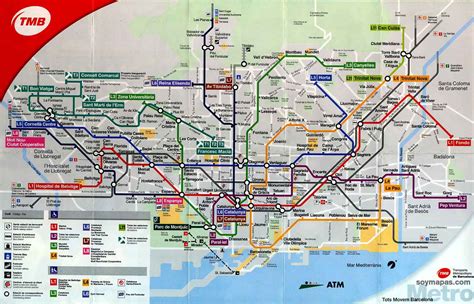 Mappa dei trasporti pubblici di Barcellona