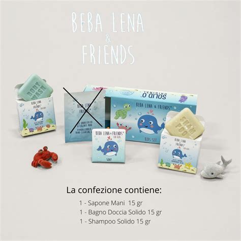 Prodotti solidi Beba Lena & Friends con personaggi e packaging giocoso