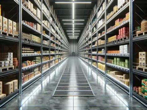 Magazzino moderno con europallet e prodotti alimentari confezionati