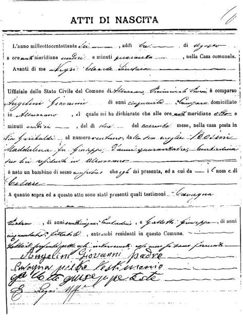 atto di nascita con timbro