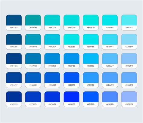 Tavolozza di colori azzurri per abbigliamento infantile: sfumature di blu, ciano e verde menta