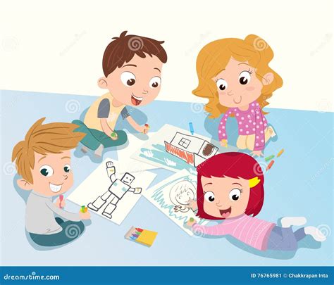 Bambini che disegnano su tablet con un pinguino animato sullo sfondo