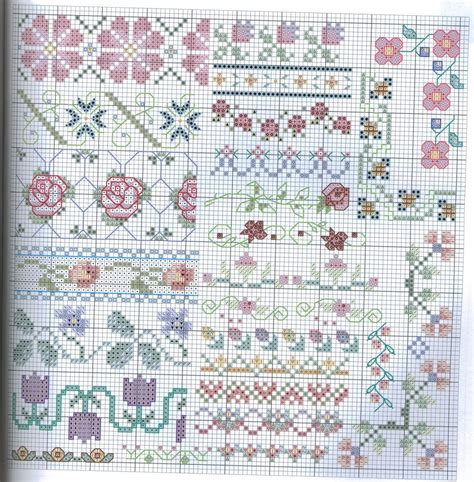 Esempi di bordini e decorazioni a punto croce (pois, fiorellini, greche)
