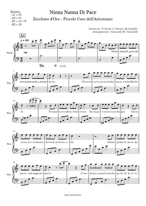 partitura di una melodia di ninna nanna antica