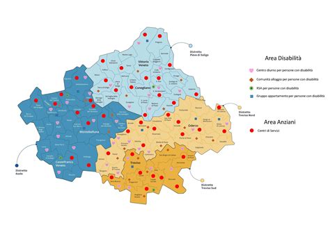Mappa schematica dei distretti sanitari e della distribuzione dei consultori familiari nel territorio agrigentino