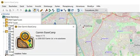 Interfaccia utente del software Garmin BaseCamp