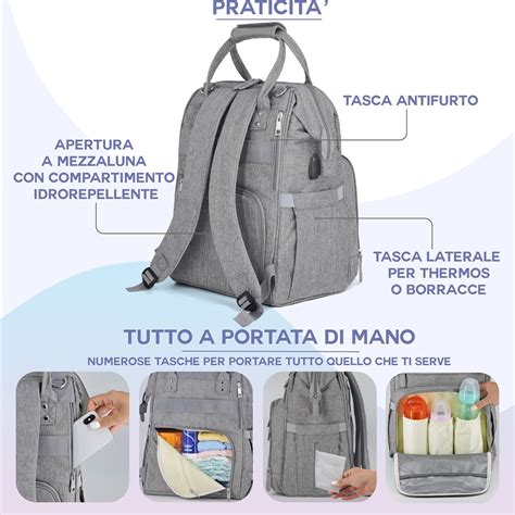 Zaino fasciatoio Bebeconfort aperto con pannolini e salviette all'interno