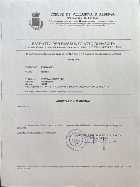 Registro civile, nascita