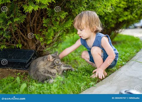 Bambino che accarezza un gatto