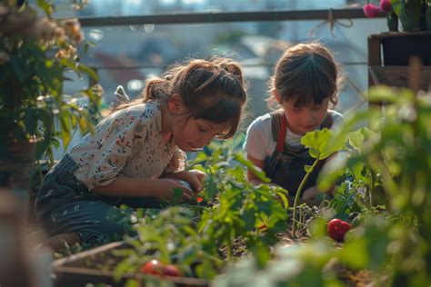 bambini in un orto che raccolgono frutta e verdura