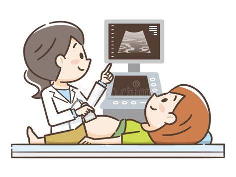 illustrazione di una donna incinta che riceve un'ecografia, con il medico che spiega le immagini
