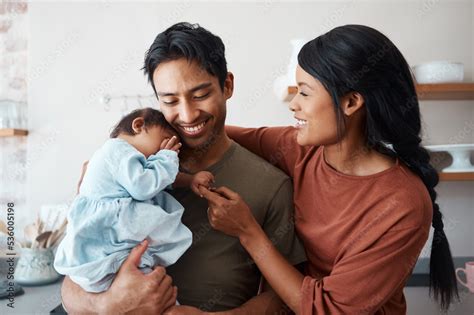 Parents caring for baby products