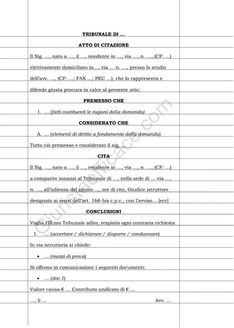 Schema procedurale per la redazione di un atto giudiziario