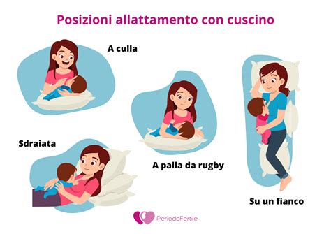 Illustrazione delle diverse posizioni di allattamento con cuscino