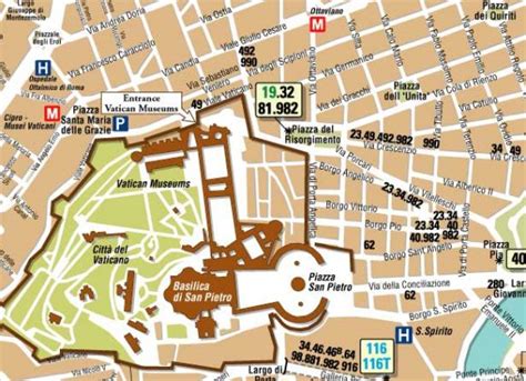 Mappa del Vaticano con i Musei, la Basilica di San Pietro e la Cappella Sistina evidenziati
