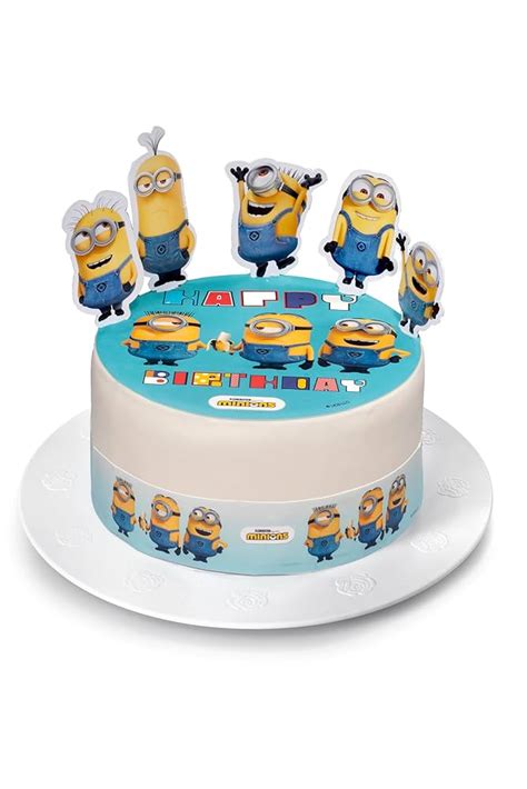 Immagine di una torta di compleanno a tema Minions con cialda