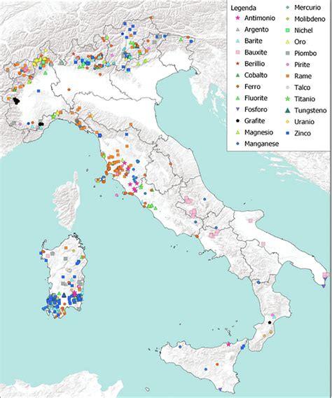 mappa degli affioramenti di gesso nel territorio siciliano