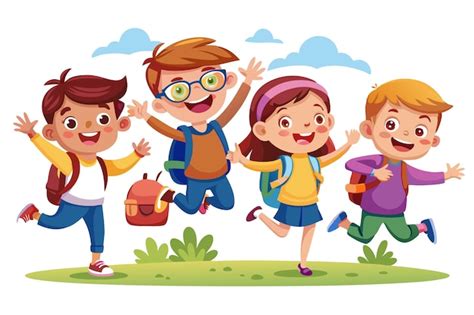 Bambini felici con zaini colorati alla scuola materna