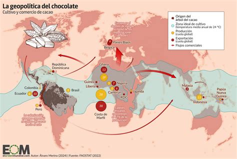 Mappa delle rotte del cacao dall'America Latina all'Europa