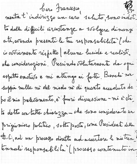 Fac-simile di una delle lettere scritte da Aldo Moro durante la detenzione