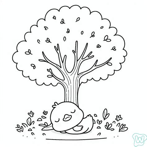 Anatroccolo addormentato sotto un albero
