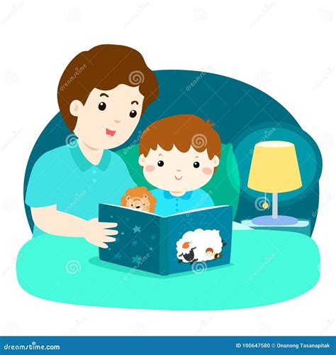 Un padre che legge una favola della buonanotte al suo bambino seduto sul bordo del letto