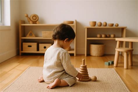Cameretta Montessori con giocattoli in legno