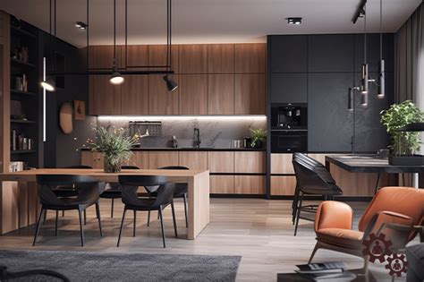 Esempio di organizzazione dello spazio cucina con seggiolone moderno