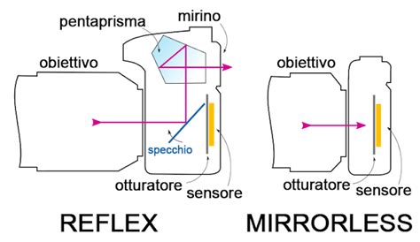 confronto visivo tra un obiettivo moderno con innesto mirrorless e uno reflex tradizionale