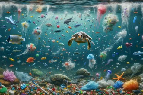Una rappresentazione concettuale dell'inquinamento da plastica nei mari che minaccia la biodiversità marina.