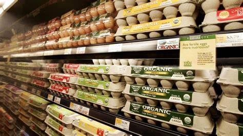 Eggs in a carton on a supermarket shelf