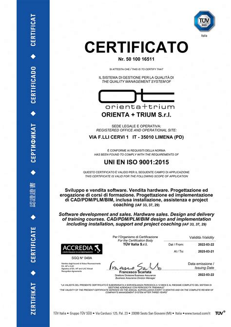 Certificato ISO 9001:2015