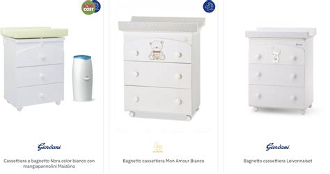 Una selezione di diversi tipi di fasciatoi per bambini