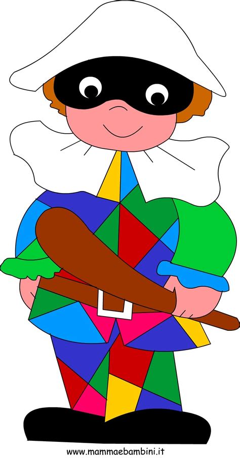 disegno infantile di Arlecchino in un mondo colorato