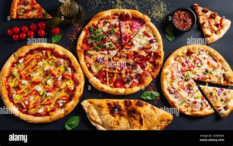 Dettaglio di un tavolo imbandito con diverse tipologie di pizze gourmet su taglieri di legno