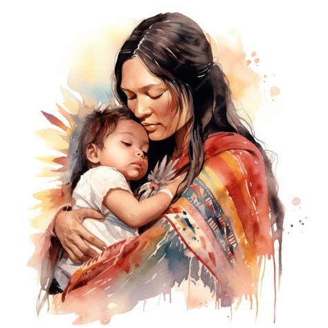 Illustrazione di una madre nativa americana che porta il suo bambino nel Papoose