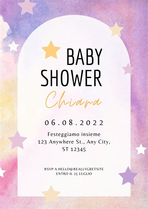 invito di baby shower con disegni di bebè e colori pastello