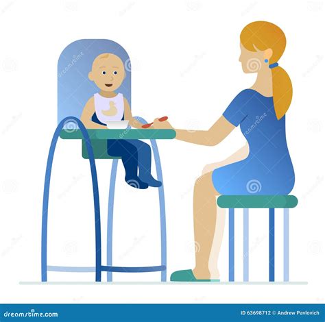 Illustrazione di un bambino che viene alimentato in un seggiolone Dukki con inclinazione